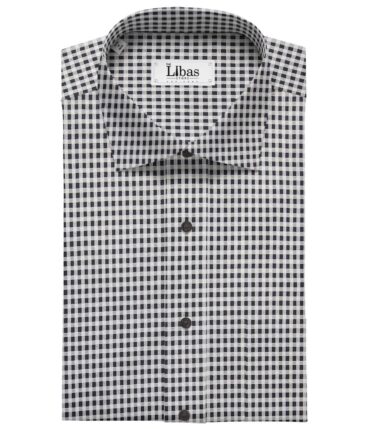 Soktas Men's Giza Cotton Black Checks 1.60 Meter Unstitched Shirt Fabric (White)