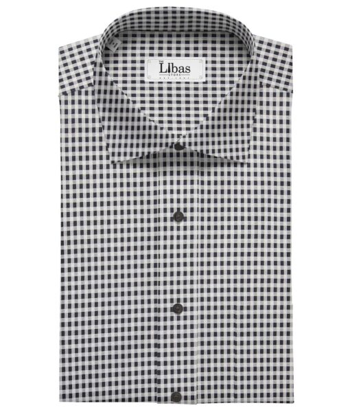 Soktas Men's Giza Cotton Black Checks 1.60 Meter Unstitched Shirt Fabric (White)