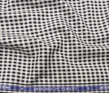 Soktas Men's Giza Cotton Black Checks 1.60 Meter Unstitched Shirt Fabric (White)