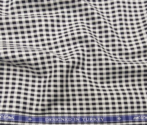 Soktas Men's Giza Cotton Black Checks 1.60 Meter Unstitched Shirt Fabric (White)
