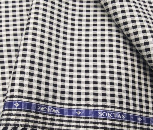 Soktas Men's Giza Cotton Black Checks 1.60 Meter Unstitched Shirt Fabric (White)