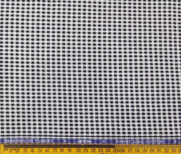 Soktas Men's Giza Cotton Black Checks 1.60 Meter Unstitched Shirt Fabric (White)
