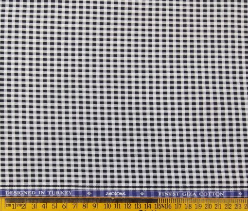 Soktas Men's Giza Cotton Black Checks 1.60 Meter Unstitched Shirt Fabric (White)