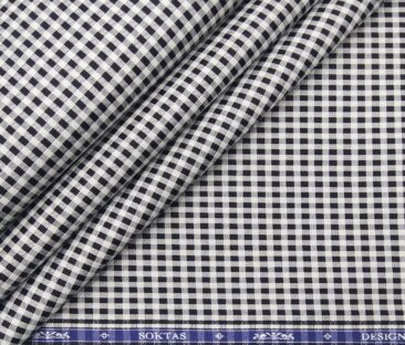 Soktas Men's Giza Cotton Black Checks 1.60 Meter Unstitched Shirt Fabric (White)