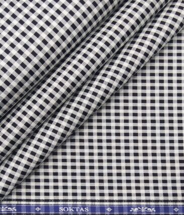 Soktas Men's Giza Cotton Black Checks 1.60 Meter Unstitched Shirt Fabric (White)