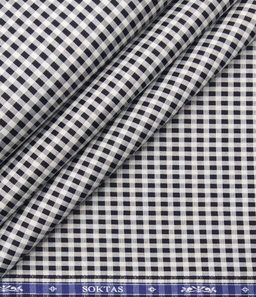Soktas Men's Giza Cotton Black Checks 1.60 Meter Unstitched Shirt Fabric (White)