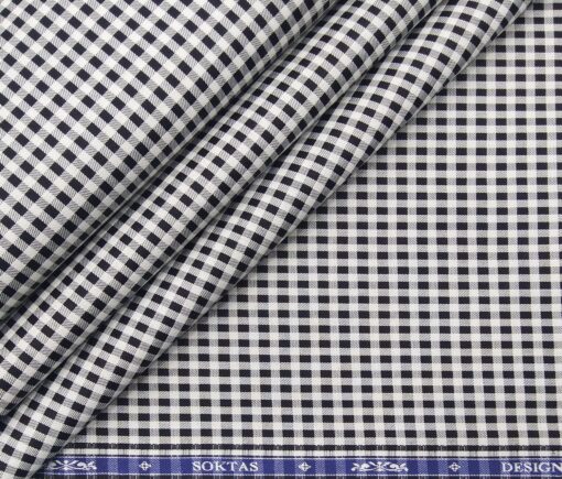 Soktas Men's Giza Cotton Black Checks 1.60 Meter Unstitched Shirt Fabric (White)