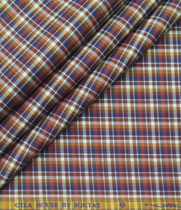 Soktas Men's Giza Cotton Burberry Checks 1.60 Meter Unstitched Shirt Fabric (Multi)