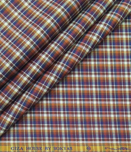 Soktas Men's Giza Cotton Burberry Checks 1.60 Meter Unstitched Shirt Fabric (Multi)