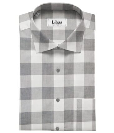 Soktas Men's Giza Cotton Grey Broad Checks 1.60 Meter Unstitched Shirt Fabric (White)