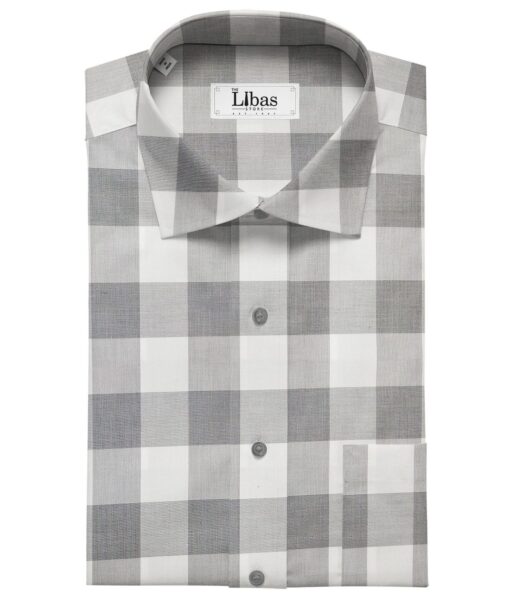 Soktas Men's Giza Cotton Grey Broad Checks 1.60 Meter Unstitched Shirt Fabric (White)