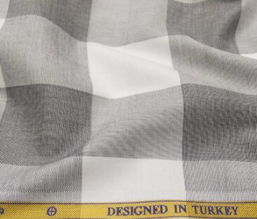 Soktas Men's Giza Cotton Grey Broad Checks 1.60 Meter Unstitched Shirt Fabric (White)
