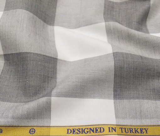 Soktas Men's Giza Cotton Grey Broad Checks 1.60 Meter Unstitched Shirt Fabric (White)