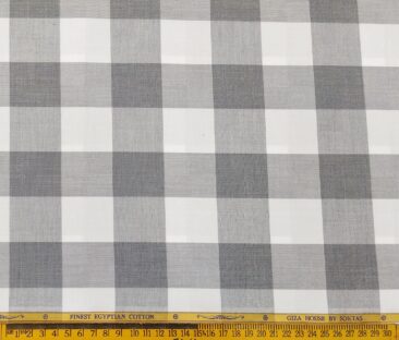 Soktas Men's Giza Cotton Grey Broad Checks 1.60 Meter Unstitched Shirt Fabric (White)