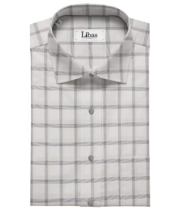 Soktas Men's Giza Cotton Grey Checks 1.60 Meter Unstitched Shirt Fabric (White)
