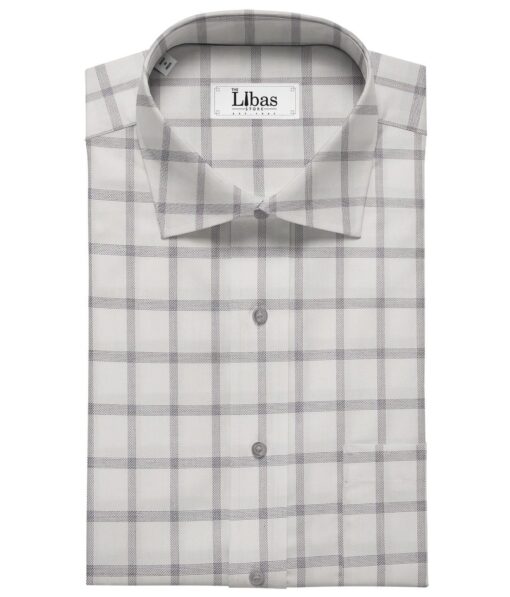 Soktas Men's Giza Cotton Grey Checks 1.60 Meter Unstitched Shirt Fabric (White)