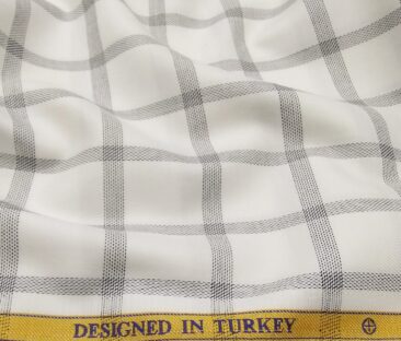 Soktas Men's Giza Cotton Grey Checks 1.60 Meter Unstitched Shirt Fabric (White)