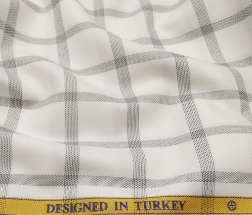 Soktas Men's Giza Cotton Grey Checks 1.60 Meter Unstitched Shirt Fabric (White)