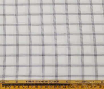 Soktas Men's Giza Cotton Grey Checks 1.60 Meter Unstitched Shirt Fabric (White)