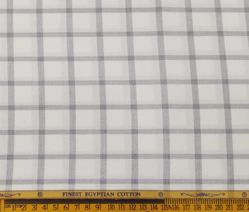 Soktas Men's Giza Cotton Grey Checks 1.60 Meter Unstitched Shirt Fabric (White)