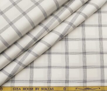 Soktas Men's Giza Cotton Grey Checks 1.60 Meter Unstitched Shirt Fabric (White)