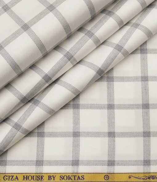Soktas Men's Giza Cotton Grey Checks 1.60 Meter Unstitched Shirt Fabric (White)