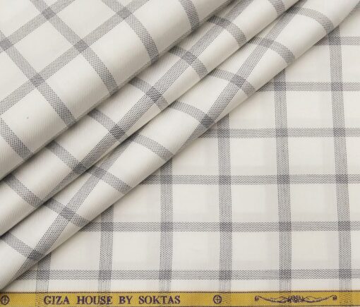 Soktas Men's Giza Cotton Grey Checks 1.60 Meter Unstitched Shirt Fabric (White)