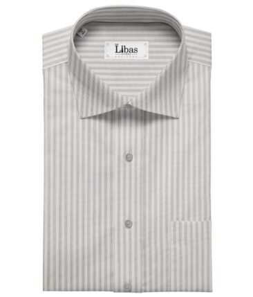 Soktas Men's Giza Cotton Grey Striped 1.60 Meter Unstitched Shirt Fabric (White)