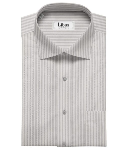 Soktas Men's Giza Cotton Grey Striped 1.60 Meter Unstitched Shirt Fabric (White)
