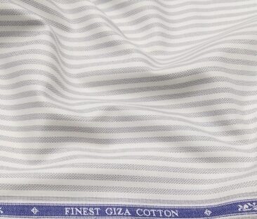 Soktas Men's Giza Cotton Grey Striped 1.60 Meter Unstitched Shirt Fabric (White)