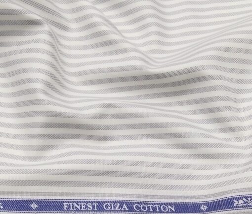 Soktas Men's Giza Cotton Grey Striped 1.60 Meter Unstitched Shirt Fabric (White)