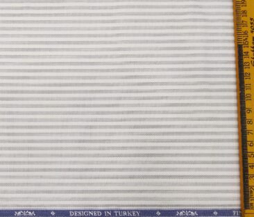 Soktas Men's Giza Cotton Grey Striped 1.60 Meter Unstitched Shirt Fabric (White)