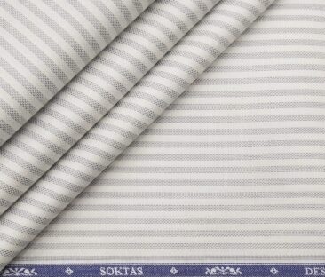 Soktas Men's Giza Cotton Grey Striped 1.60 Meter Unstitched Shirt Fabric (White)