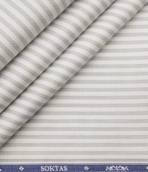 Soktas Men's Giza Cotton Grey Striped 1.60 Meter Unstitched Shirt Fabric (White)