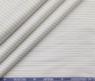 Soktas Men's Giza Cotton Striped 1.60 Meter Unstitched Shirt Fabric (White)