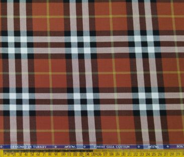 Soktas Men's Giza Cotton Broad Burberry Checks 1.60 Meter Unstitched Shirt Fabric (Amber Orange)
