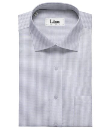 Soktas Men's Giza Cotton Blue Mirco Checks 1.60 Meter Unstitched Shirt Fabric (White)
