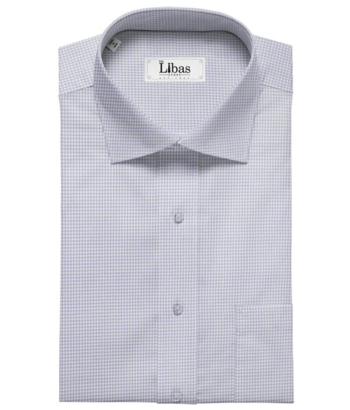 Soktas Men's Giza Cotton Blue Mirco Checks 1.60 Meter Unstitched Shirt Fabric (White)