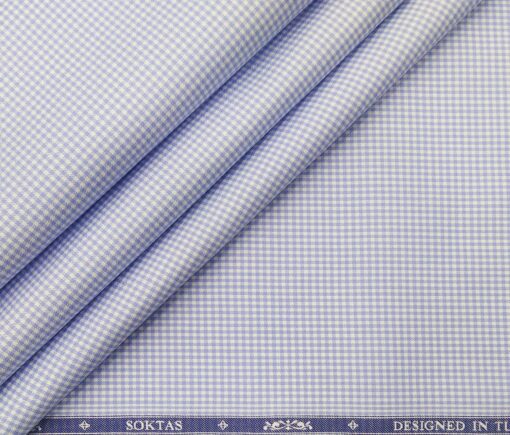 Soktas Men's Giza Cotton Blue Mirco Checks 1.60 Meter Unstitched Shirt Fabric (White)