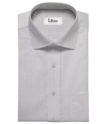 Soktas Men's Giza Cotton Grey Mirco Checks 1.60 Meter Unstitched Shirt Fabric (White)