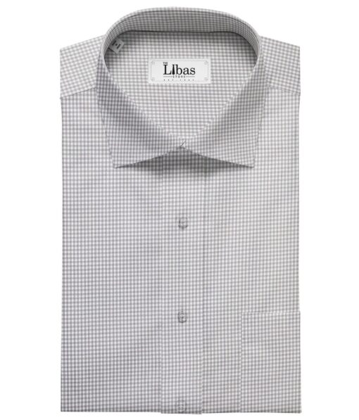 Soktas Men's Giza Cotton Grey Mirco Checks 1.60 Meter Unstitched Shirt Fabric (White)