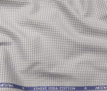 Soktas Men's Giza Cotton Grey Mirco Checks 1.60 Meter Unstitched Shirt Fabric (White)
