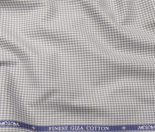 Soktas Men's Giza Cotton Grey Mirco Checks 1.60 Meter Unstitched Shirt Fabric (White)