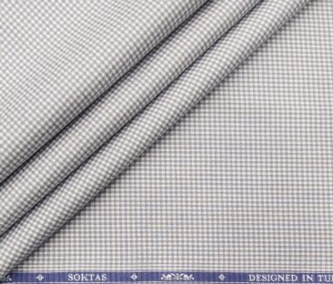 Soktas Men's Giza Cotton Grey Mirco Checks 1.60 Meter Unstitched Shirt Fabric (White)