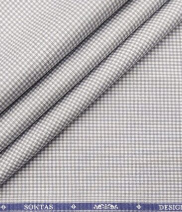 Soktas Men's Giza Cotton Grey Mirco Checks 1.60 Meter Unstitched Shirt Fabric (White)