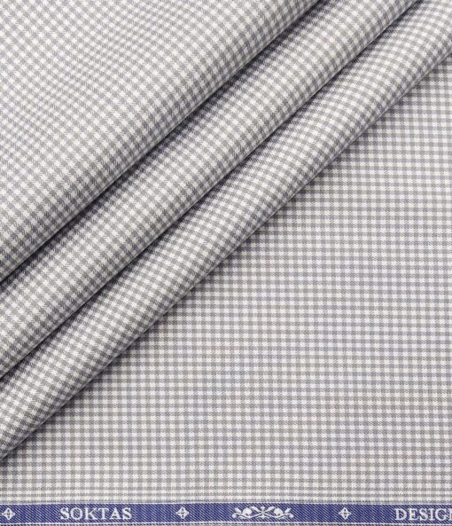 Soktas Men's Giza Cotton Grey Mirco Checks 1.60 Meter Unstitched Shirt Fabric (White)