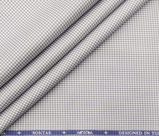 Soktas Men's Giza Cotton Grey Mirco Checks 1.60 Meter Unstitched Shirt Fabric (White)
