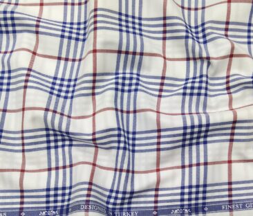 Soktas Men's Giza Cotton Red & Blue Burberry Checks 1.60 Meter Unstitched Shirt Fabric (White)