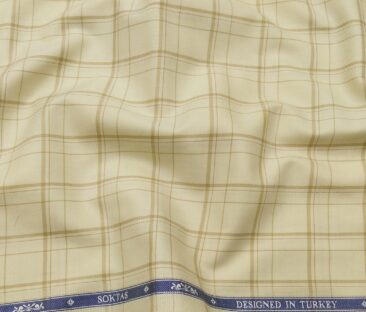 Soktas Men's Giza Cotton Checks 1.60 Meter Unstitched Shirt Fabric (Cream)
