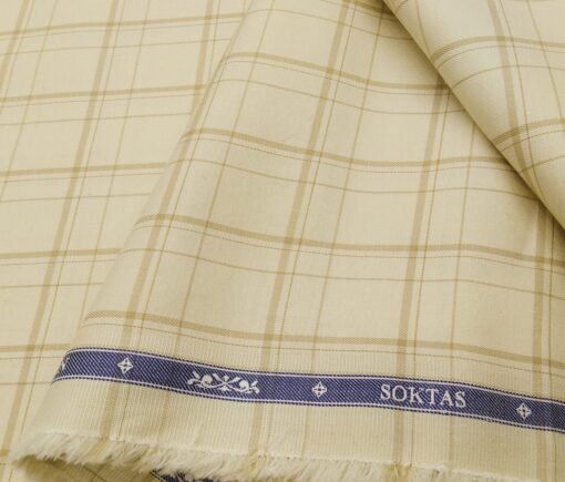 Soktas Men's Giza Cotton Checks 1.60 Meter Unstitched Shirt Fabric (Cream)